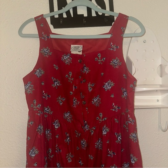 Laura Ashley 80s Red Floral Corduroy Jumpsuit Vintage Calico Romper Jumpsuit - Picture 4 of 7